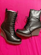 Dr Martens Black Size 6 Marcie Wedge Heel Leather Lace Up Boots New In Box
