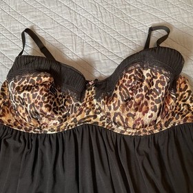 Torrid Babydoll Plus Size 4 (4X) Lace Lingerie Black Sheer Leopard Sexy Chiffon