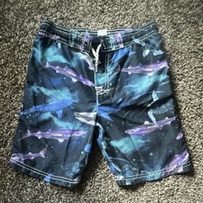 Carter's Boys Shark Print Swim Shorts Size 6 Elastic Waist Lined Polyester