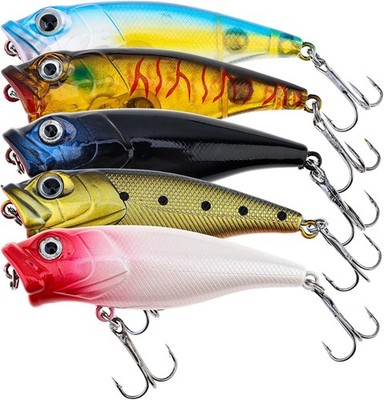 5pcs Fishing Popper Lure Colorful 3D Eyes Topwater Lures Bass Lures Fishing Hard