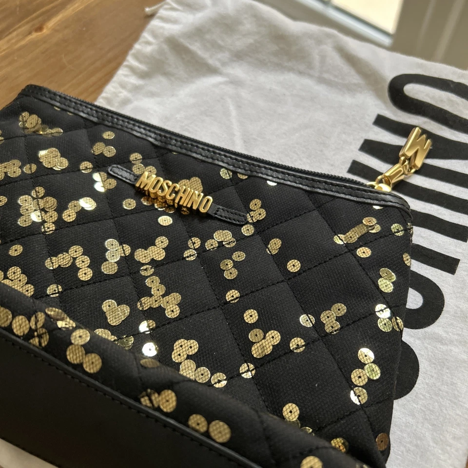Moschino Toilettery Bag Black with Gold Sequins Excellent Condition - Image 4 of 4