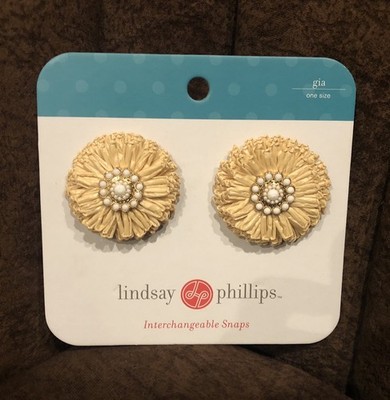 New Lindsay Phillips GIA Shoe Snaps Charms Beige ￼Raffia White Bead Round Circle