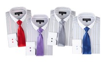 Men's dress shirt with matching solid tie, striped design by Georges' Style SG41