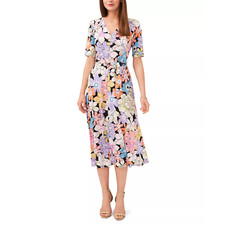 MSK Women's Floral-Print Tie-Waist Midi Dress M