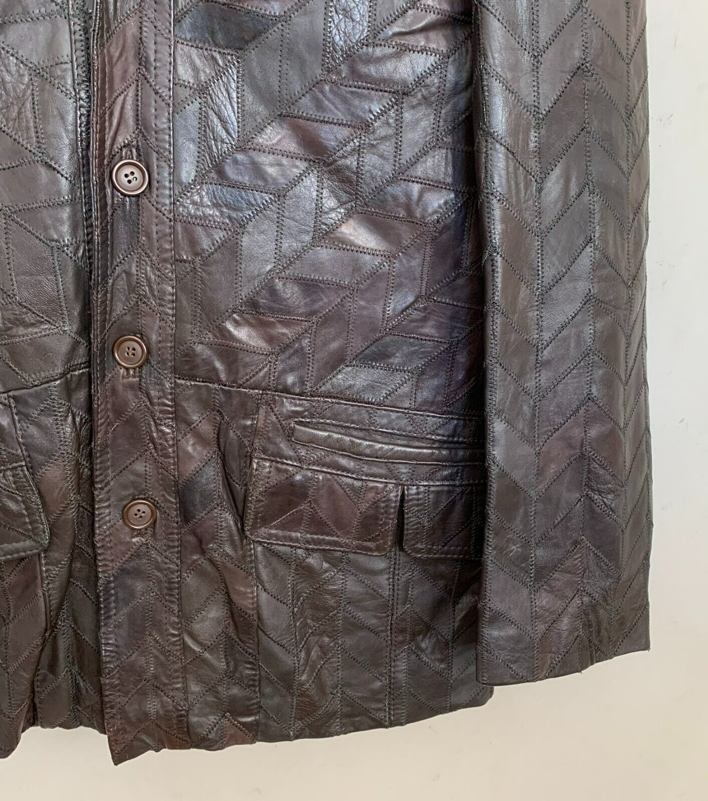 Unbranded Brown Leather Jacket Patch Design Pocke… - image 8