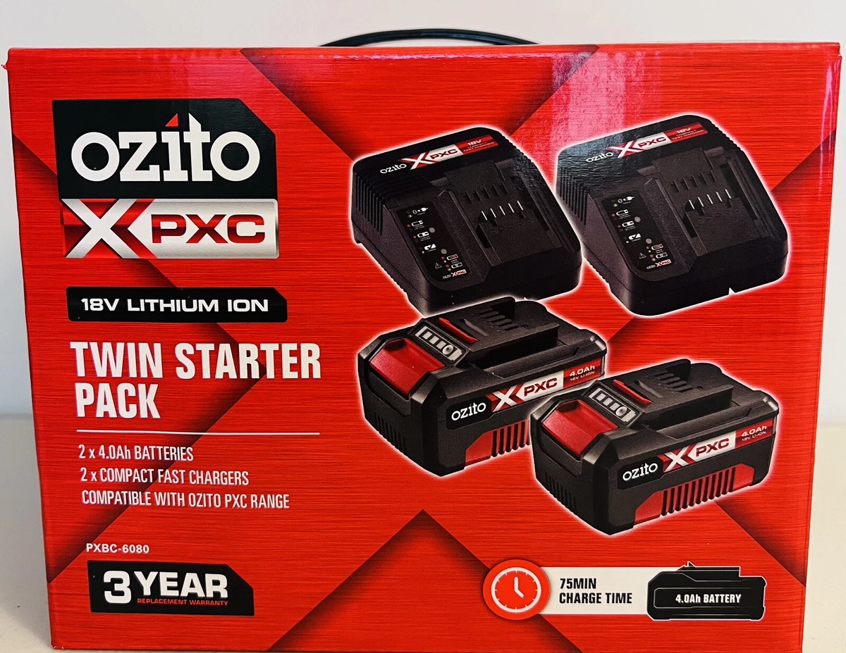2x 4Ah OZITO PXC Power X Change 18V Li ion Batteries Twin