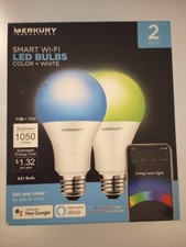 Merkury Innovations (A21) 75W SMART WI-FI Color + White LED BULBS 2 Pack. New.