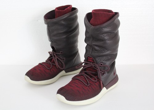 NIKE Roshe Two Flyknit Hi Women's 7.5 Deep Burgundy Sneaker Boots 861708-600 - Picture 4 of 15