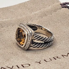 David Yurman Albion Citrine 11mm Diamonds Ring Size 8