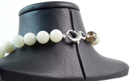 Collana in pietra di luna e quarzo fumè con chiusura in argento 925Made in Italy - Foto 3 di 3