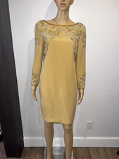 Night studio ny Size 6 Beautiful 1990s Gold Silk Beaded 90s Dress