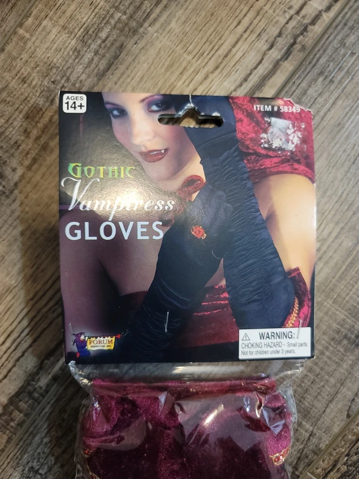 Guantes Largos Negros 21" Borgoña Dorado Vampiresa Terciopelo Mujer Disfraz Accesorio Foto 2 de 3