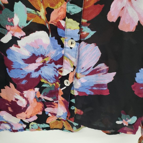 Blusa de gasa negra transparente ligera floral e hiedra para mujer 2X con botones delanteros - Imagen 4 de 14