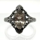 Vintage Sterling Silver 925 Art Deco Marquise Smoky Topaz Ring Size 10