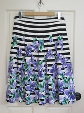 NWT Talbots Striped Pleated Skirt Womens Size 8 30x26.5 Floral Stretch 17-25927