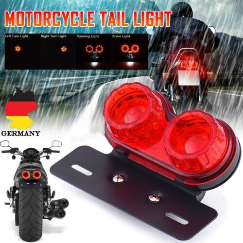 Motorrad Rücklicht LED Bremslicht Mit E-Geprüft Kennzeichenhalter Rot Lampe DE - Bild 1 von 8