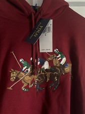 POLO RALPH LAUREN Men Burgundy Red Triple Pony Fleece Hoodie 188 Large NWT