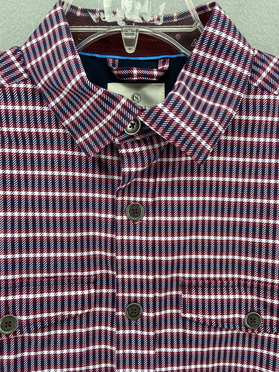 Construct Shirt Jacket Mens Sz M Blue Red Plaid Cotton Twill