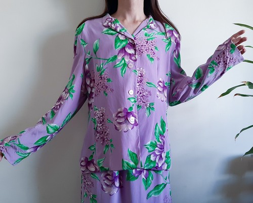 METRO STYLE Purple Floral 100% Silk Dress Jacket Set 2 Piece set Size 16 Size XL - Picture 13 of 23