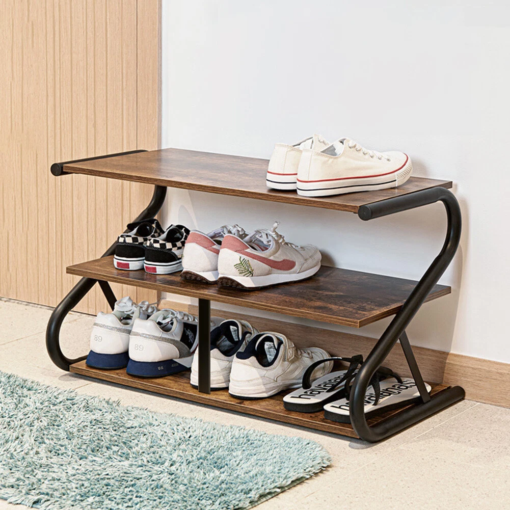 Industrial Wood Front Door Shoe Shelf Entryway Shoe Rack S Metal Frame Organizer