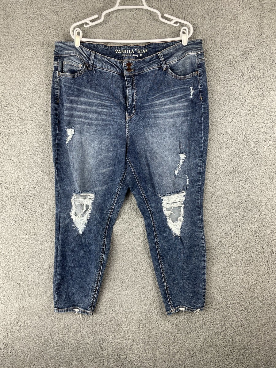 Vanilla Star Womens High Rise Ripped Skinny Blue Jeans Plus Size