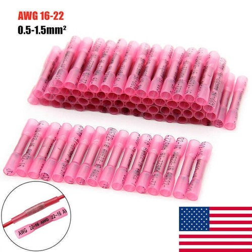 Conectores de cable termorretráctiles rojos terminales de crimpado AWG calibre 16-22 50 piezas - Imagen 2 de 9