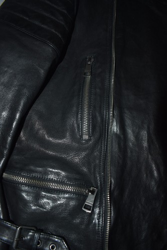 Burberry Brit Quilted Black Lamb Leather Biker Zip Cuff Jacket Coat Mens Large L - Picture 10 of 12