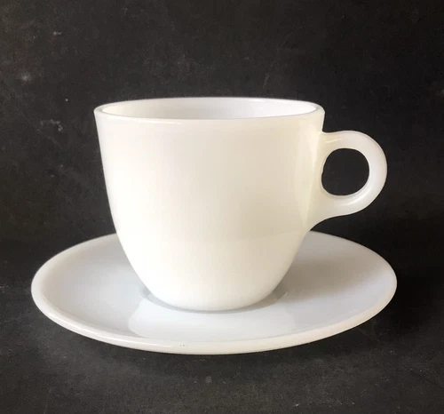 Vintage Anchor Hocking Fire King Milk White Coffee Cup and Saucer Set C-Handle