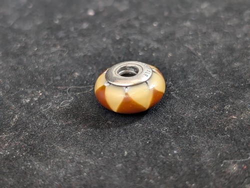 Pandora Charm Authentic Used Sterling Silver 925 Ale Murano Glass Bead Brown Wht - Picture 3 of 4
