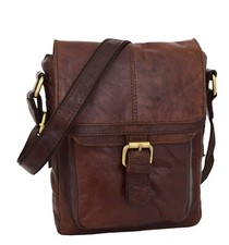 Mens Classic Leather Cross Body Organiser Bag Flight Pouch Oldenburg Brown