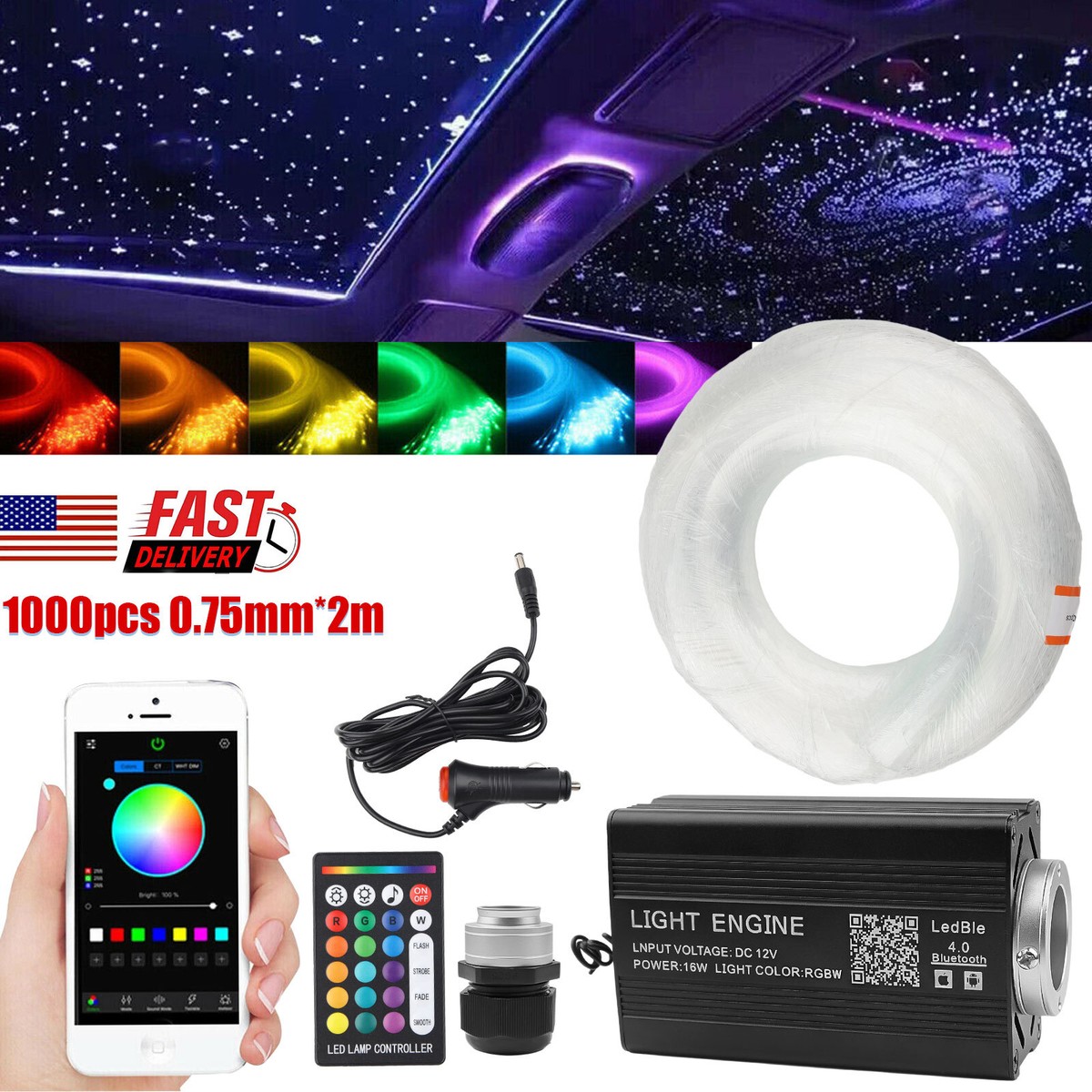 hlck  1000PCS Fiber Optic Car Home Headliner Star Light Kit Roof
