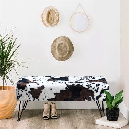 Cow Print Vanity Stool Chair Soft Faux Fur Chair Makeup Stool with 4 Metal Legs - Picture 53 of 74