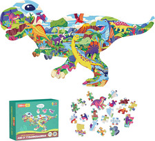 130 Piece Dinosaur World Jigsaw Puzzle for Kids 4-10, Tyrannosaurus Rex Floor Pu