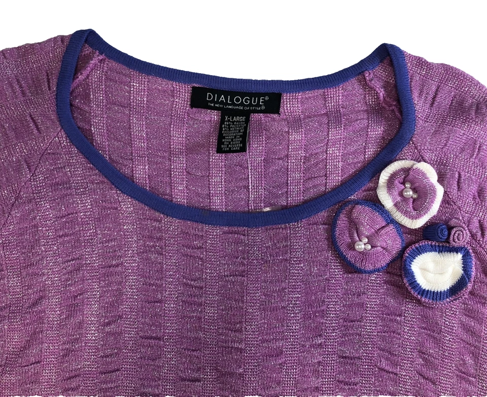 Suéter Dialogue Mujer Talla XL Púrpura Metálico Motas Tejido Flores Cuentas Nuevo con Etiquetas Foto 2 de 4