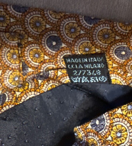 Corbata Massimo Bizzocchi nueva sin etiquetas de seda en escamas de pescado marrón/dorado/azul - Imagen 4 de 7