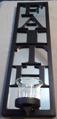 Lillian Scott Home Black Decorative Mirrored Wall Sconce Faith Glass Candle Cup