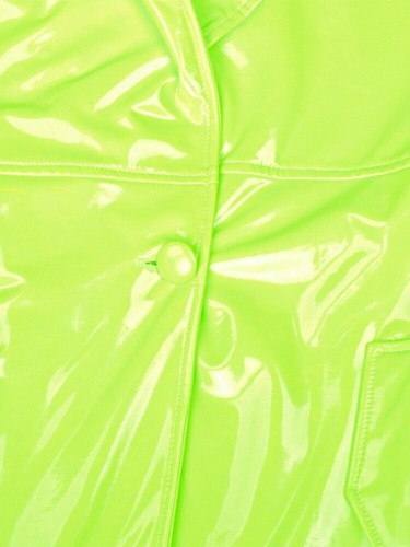 Long Bright Neon Patent Leather Trench Coat Women Oversized Belted Outerwear - Picture 9 of 12