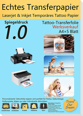 Transourdream A4X5 Sets Inkjet/Laser Tattoo Papier,Tattoo Folie Zum Bedrucken,Sp