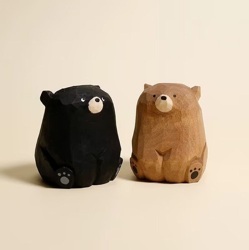 Mini Handmade wooden bear figurine office desk study birthday present home decor - Picture 28 of 30