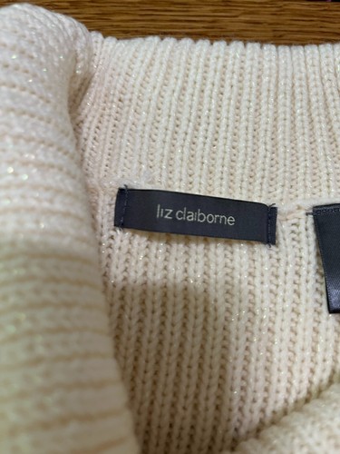 Liz Claiborne Women's Christmas Turtleneck Sweater Ivory Wool Blend Size PP NWT - Picture 2 of 6