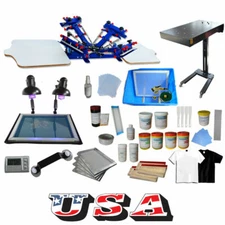 TECHTONGDA 4 Color Screen Printing Press Kit 2 Station Silk Screening Equipment