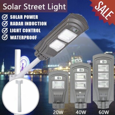 20W-60W LED Solar Powered PIR Motion Outdoor Lamp Wall Street Light Garden Path