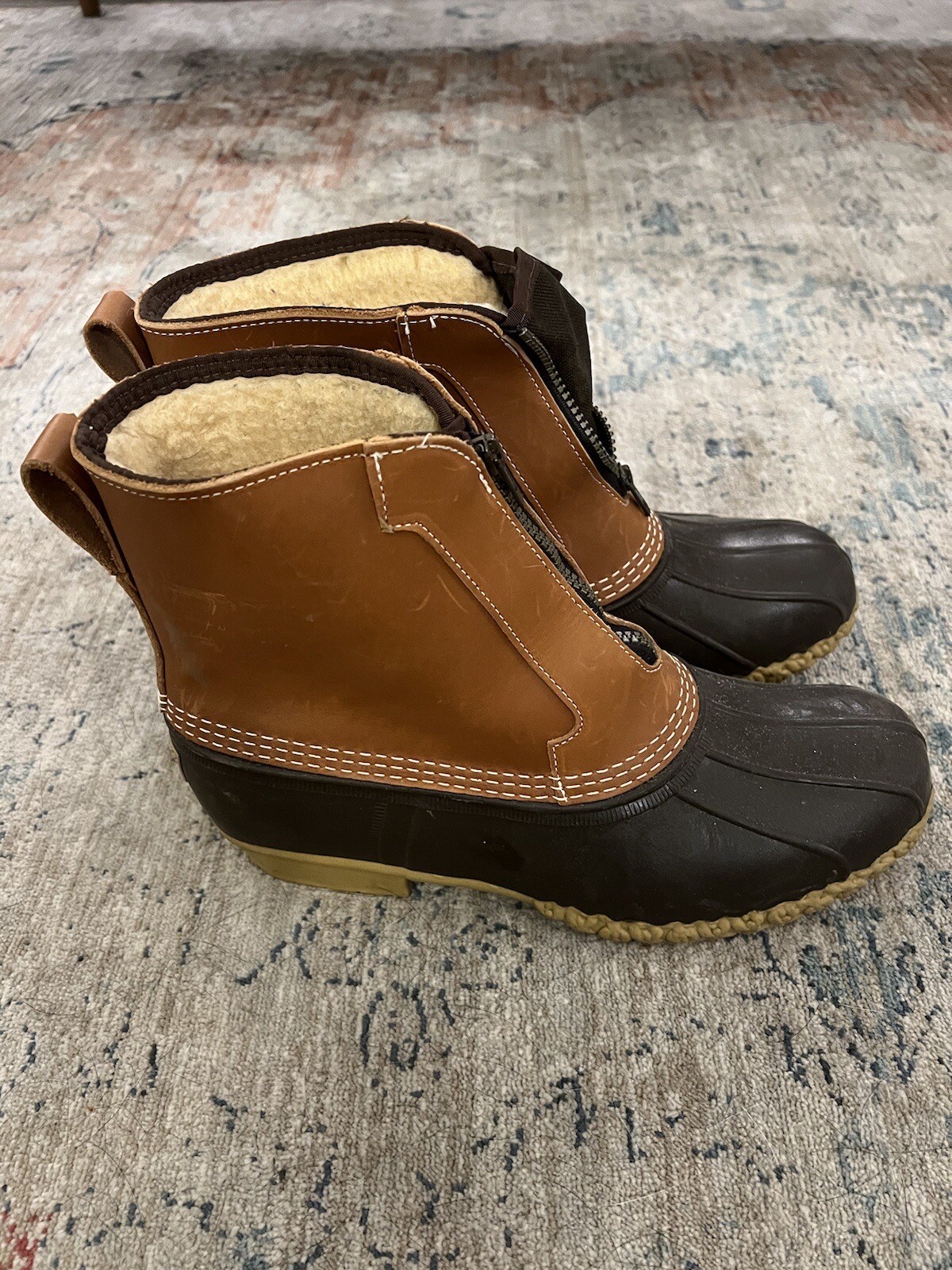 Vintage LL Bean Zip Up Shearling Lined Leather Mens 11 M Maine Duck