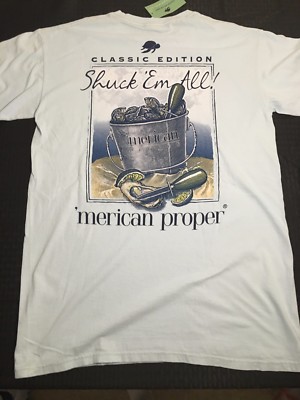 'Merican Proper T-Shirt Men's New Blue Small 100% Cotton Shucking Oysters