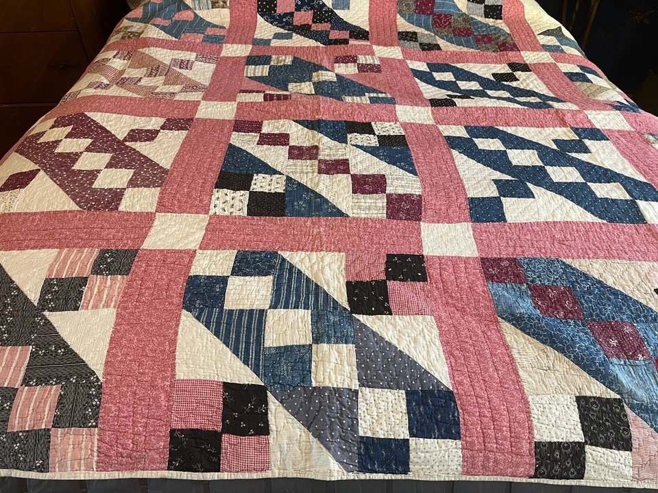 Edredón vintage hecho a mano Calico Americana Jacobs escalera Foto 2 de 4