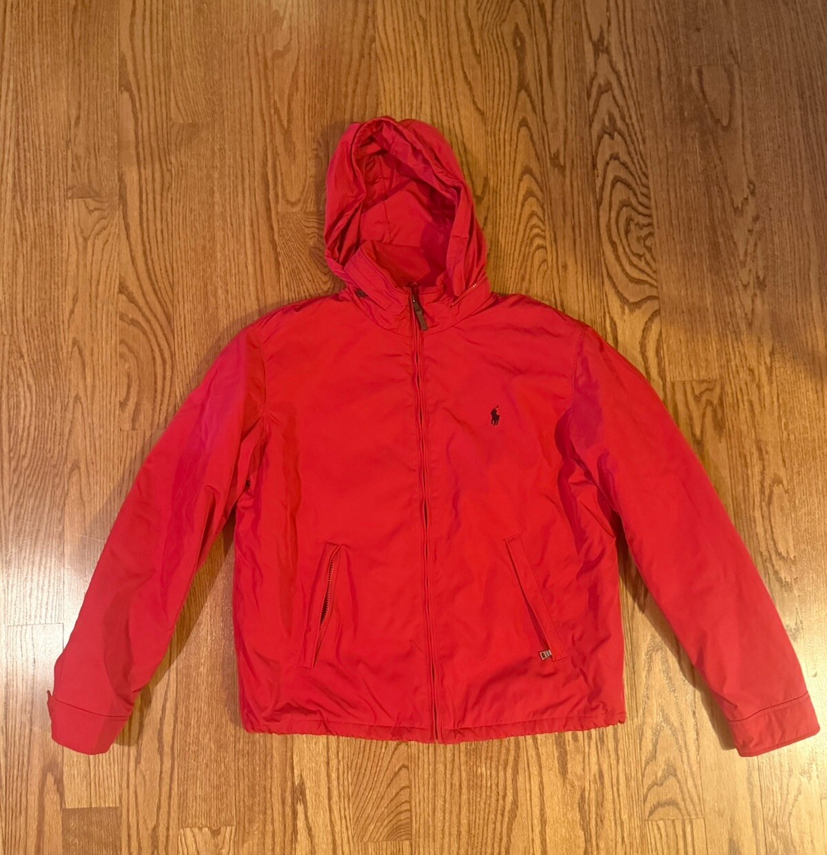 Polo Ralph Lauren giacca uomo rossa full zip foderata in pile con cappuccio piccolo pony taglia L