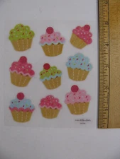 The Paper Studio Stickers CUPCAKES w/Frosting Cherries 1 Sheet OPEN PACK