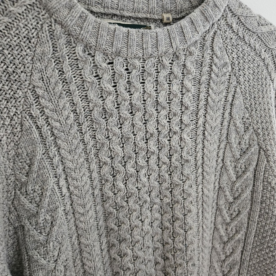 Mens Mantaray Uk Medium Grey Aran Fisherman Chunky Cable Knit Jumper M