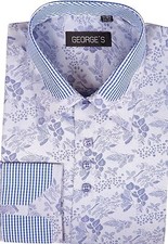 Men's Cotton Blend Double Collar Floral Design Casual Dress Shirts