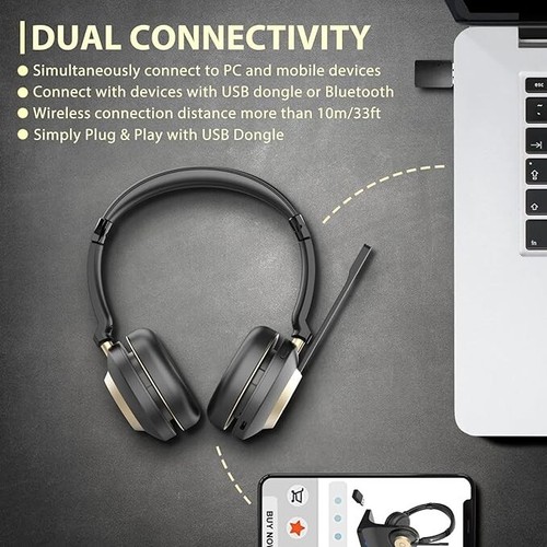 Earbay Bluetooth Headset, Wireless Headset with Microphone for PC, Wireless Head - Photo 3 sur 7